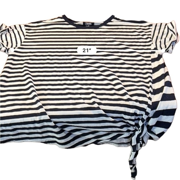 Chaps Side Ties Short Sleeve Black and White Striped Top Size Large​​​​ - Picture 15 of 15